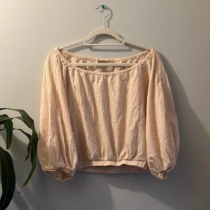 Anthropology | Holding Horses | Pink pinstriped off the shoulder blouse